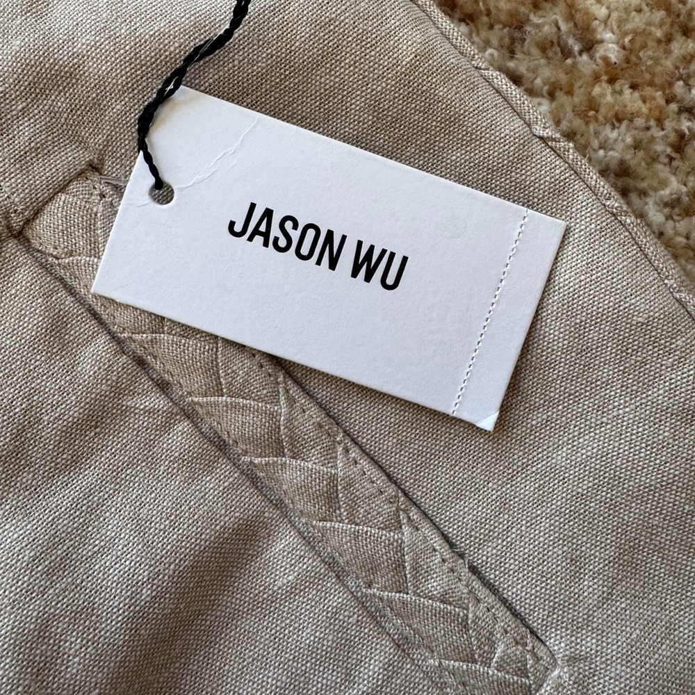 NWT Jason Wu Women's Hook Closure Pockets Straight Leg Linen Pant Beige Sz 4 - Picture 4 of 7